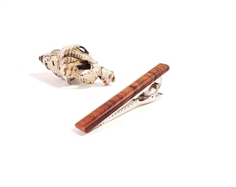 Minimalist Wood Tie Clip | SAVANTE - Rosewood, Zebrawood & Walnut - Gift for men, boyfriend, husband - Handcraft Modern Tie Bar for Suits