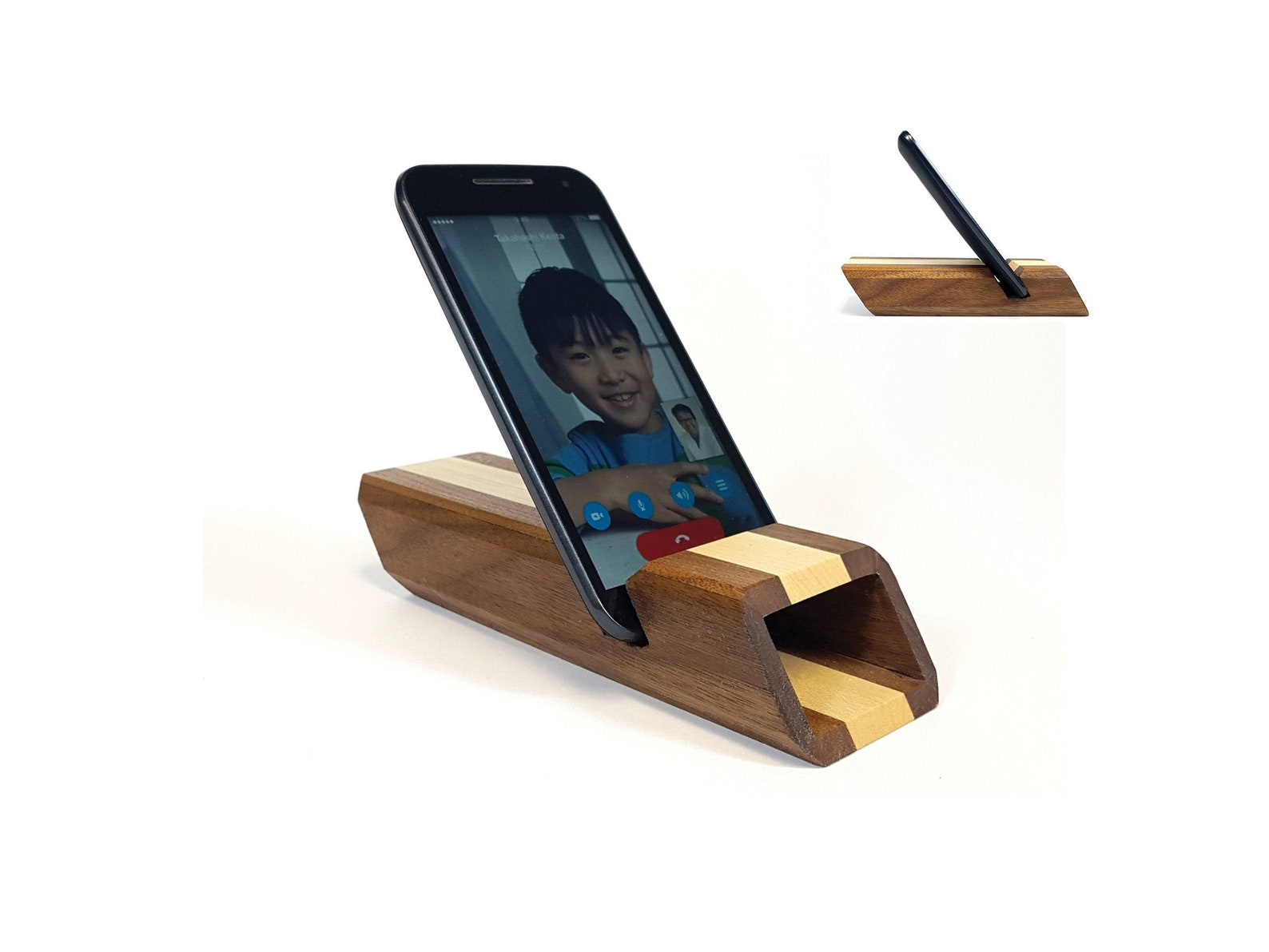 Phone Stand Amplifier Speaker and Dock System in Walnut and Etsy