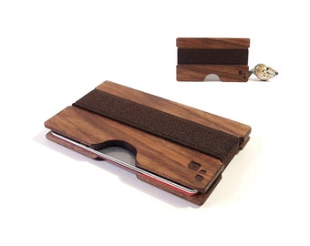 Slim Wood Modern Wallet | CARRALL S - Black Walnut - Expandable Banding - Carry Debit, ID, Credit Cards - Gift for Anniversary + Birthdays