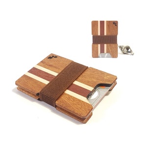 Minimalistische Geldbörse | CARRALL XT - Mahagoni & Ahornholz - Erweiterbares Design Für über 5x Debit-, Ausweis-, Geschenk- + Kreditkarten - Geschenk für Sie