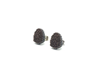 Pine Cone Stud Earrings | OSU - in Black Walnut - Handcrafted + Engraved Wooden Studs - Birthday, Wearable Gift for Girlfriend, Her