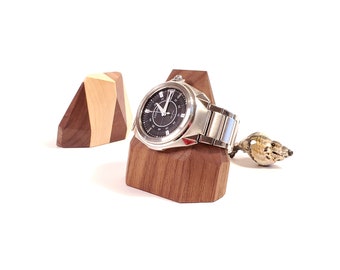 Minimalist Watch Pedestal | MOKUWA - Walnut Watch Stand - Display and Housewarming Gift for Him, husband & boyfriend - Modern Design