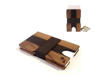 Walnut & Wenge Wood Business Card Holder | Slim Expandable Design