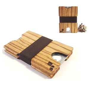 Minimalist Wallet | CARRALL W - in Zebrawood - Slim Wood Design - Expandable Personalize Case - Debit Gift Credit Cards - Birthday Gift