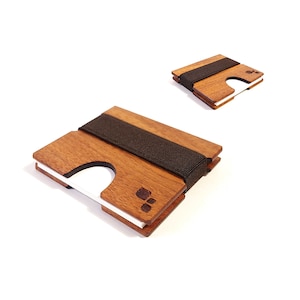 Porte-cartes de visite carré en bois d'acajou | CORDOVA M - Porte-cartes artisanal pour entreprise, entreprise + cadeau d'intégration
