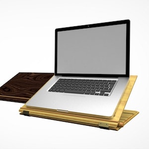 Elevador y soporte ajustable para computadora portátil y libros de alta gama / ADAR - Accesorio tecnológico, diseño ergonómico, abedul, diseño local hecho a mano, soporte para el cuello