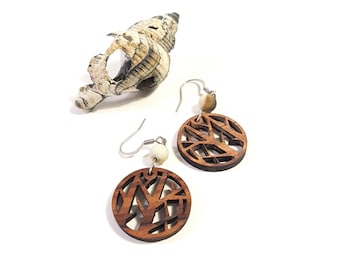 Rosewood Tree Earrings | Wooden Circle Dangles, Handcrafted Jewelry