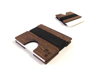 Exotic African Wenge Wood Square Business Card Holder | CORDOVA M - Handcrafted Wooden Case For Business, Company + Onboarding Gifts