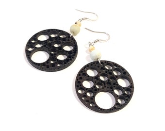 Designer Drop Earrings | CIRCA - Circle Wenge Wood - Modern Handcrafted Design - Anniversary + Wedding Gift for Her, Girlfriend & Wife