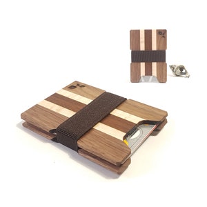 Cartera minimalista delgada / CARRALL XT - en Brownheart & Maple Wood - Diseño expandible - Débito, ID, Caja de tarjeta de crédito - Regalo de padrinos para él
