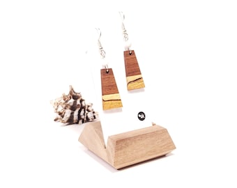Designer 2-Tone Drop Earrings | PYRA - Wooden Handcrafted Dangles - Pyramid Design - Wedding, Birthday Gift for Her Girlfriend & Wife