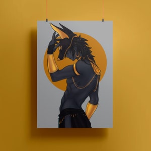 Art print of Egyptian God Anubis on Gray Background
