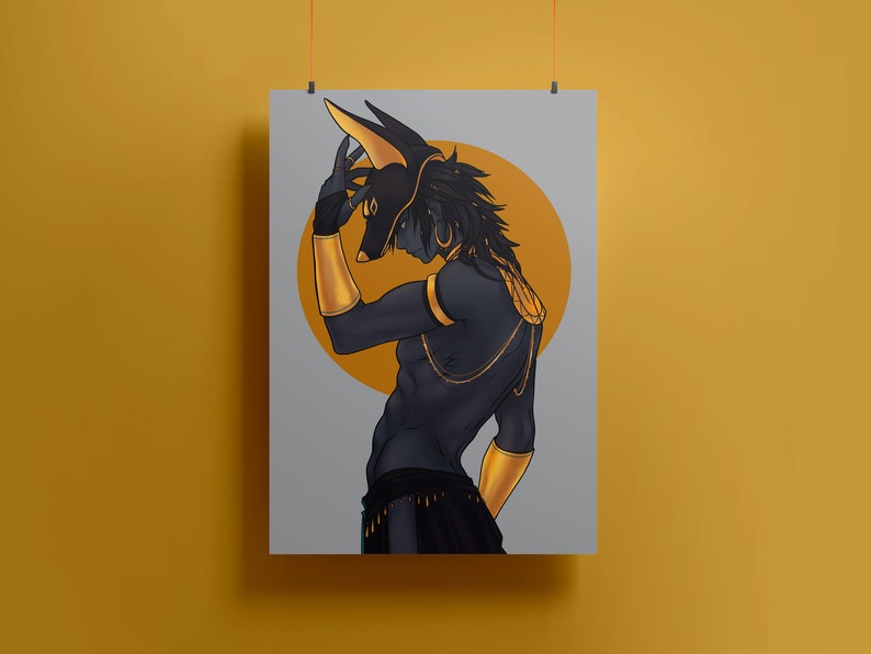 Art print of Egyptian God Anubis on Gray Background