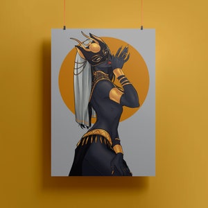 Art print of Egyptian Goddess Bastet on Gray Background