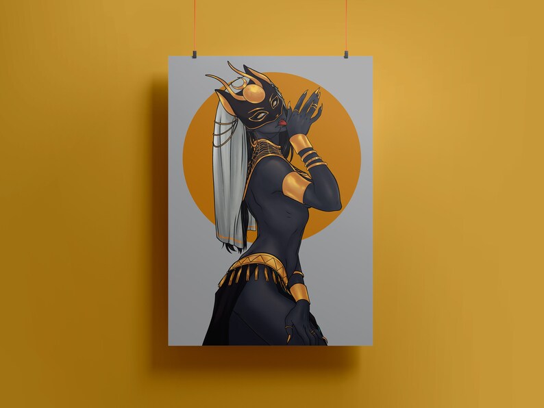 Art print of Egyptian Goddess Bastet on Gray Background