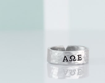 Alpha Omega Epsilon Ring,  Hammered Sorority Ring, Custom Sorority Jewelry, Hand Stamped Jewelry, Sorority Gift, Sorority Sister,