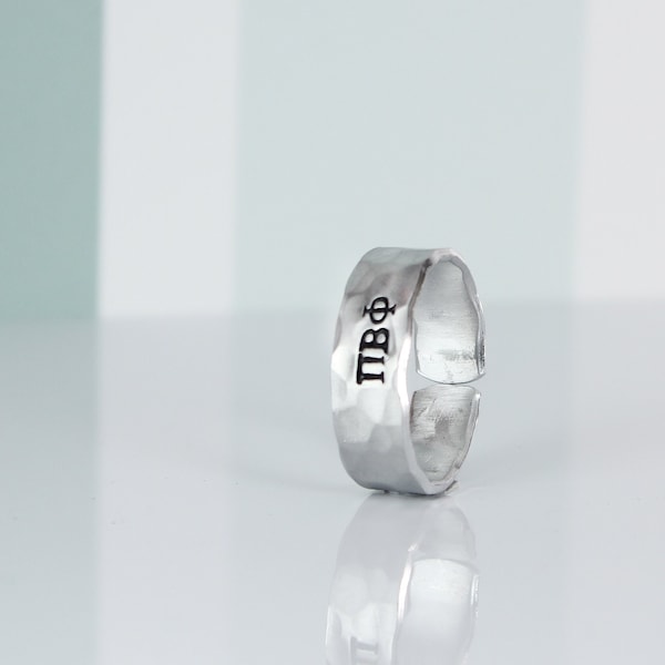 Pi Beta Phi Ring, Hammered Sorority Ring, Custom Sorority Jewelry, Hand Stamped Jewelry, Sorority Gift, Sorority Sister,