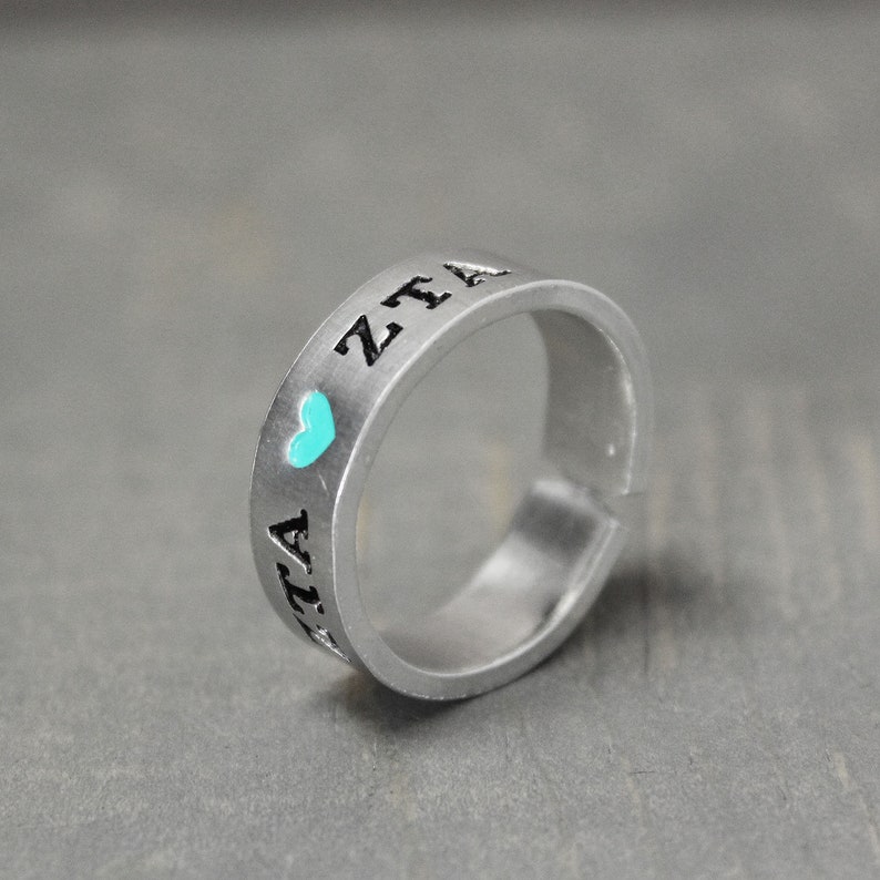 Custom Sorority Jewelry Sorority Gift Sorority Ring Sorority Sister, Hand Stamped Jewelry Heart Ring Zeta Tau Alpha Ring