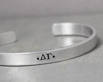 Delta Gamma Cuff, Letters CuffSorority Cuff, Custom Sorority Jewelry, Hand Stamped Jewelry, Hand Stamped Cuff, Sorority Bracelet,