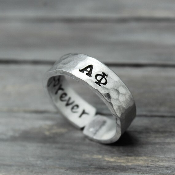 Pi Beta Phi Ring Sorority Sister, Hand Stamped Jewelry Custom Sorority Jewelry Sorority Gift Heart Ring Sorority Ring