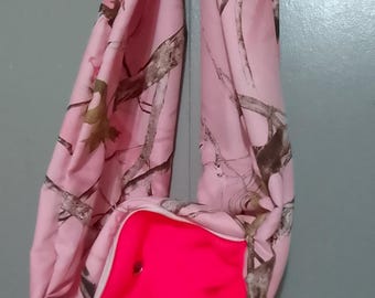 Bonding Scarf True Timber camo pink, soft, sheer, breathable perfect for summer, 43 in round, zipper pocket, breathing grommets sugar glider