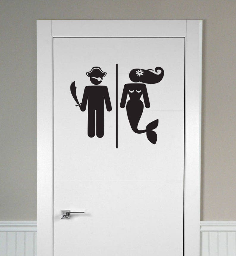 Pirate And Mermaid Toilet Sign Door Decal Bathroom Sticker