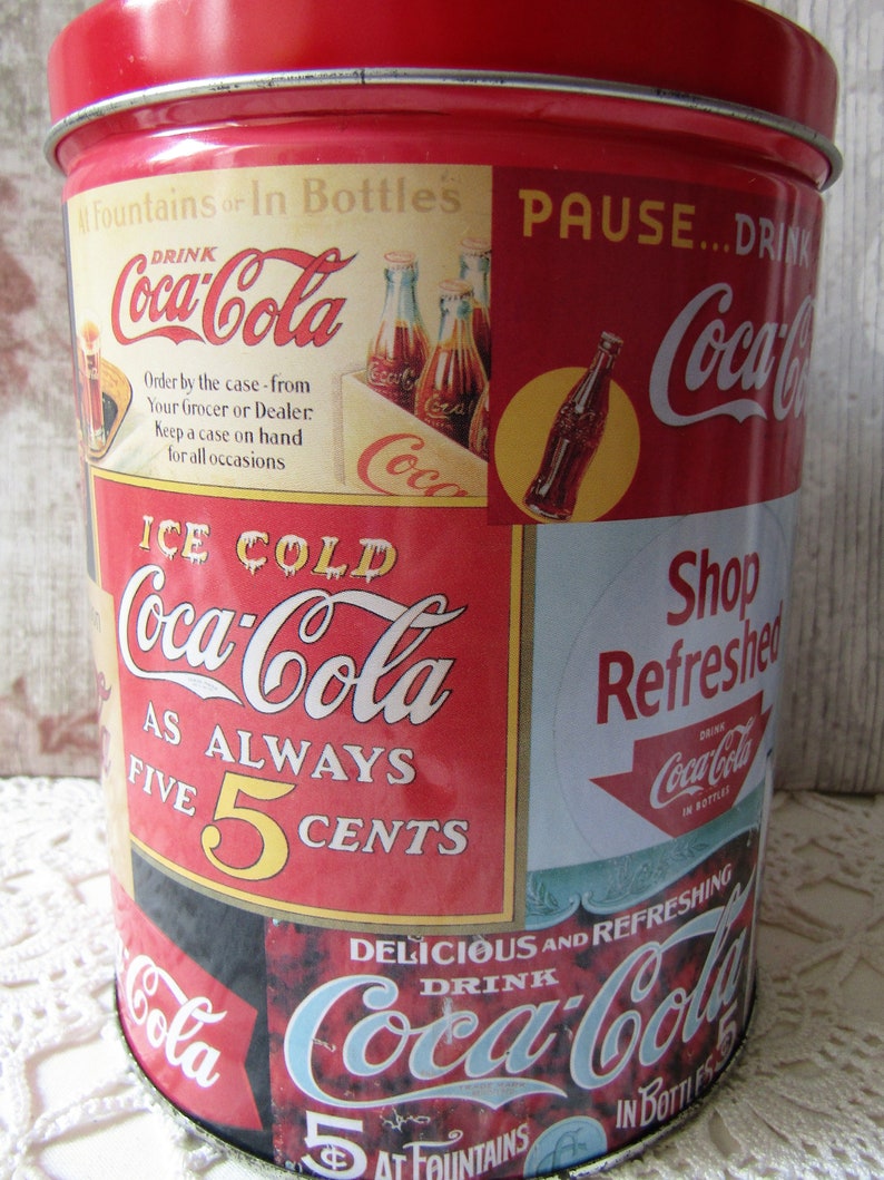 Retro Coca-Cola Ads and Slogans Vintage Coca-Cola Biscuit or Cookie Tin. Vintage COCA-COLA Advertising Tin 1993 Coca Cola Storage Tin