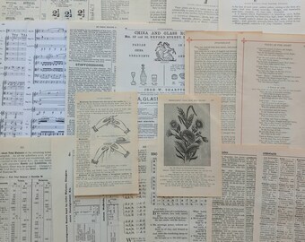 Pagine di libri vintage da creare. 30 pagine miste di vecchi libri. Forniture per diari spazzatura. Oggetti effimeri di carta vintage per creazioni con la carta. Regalo per Crafter.