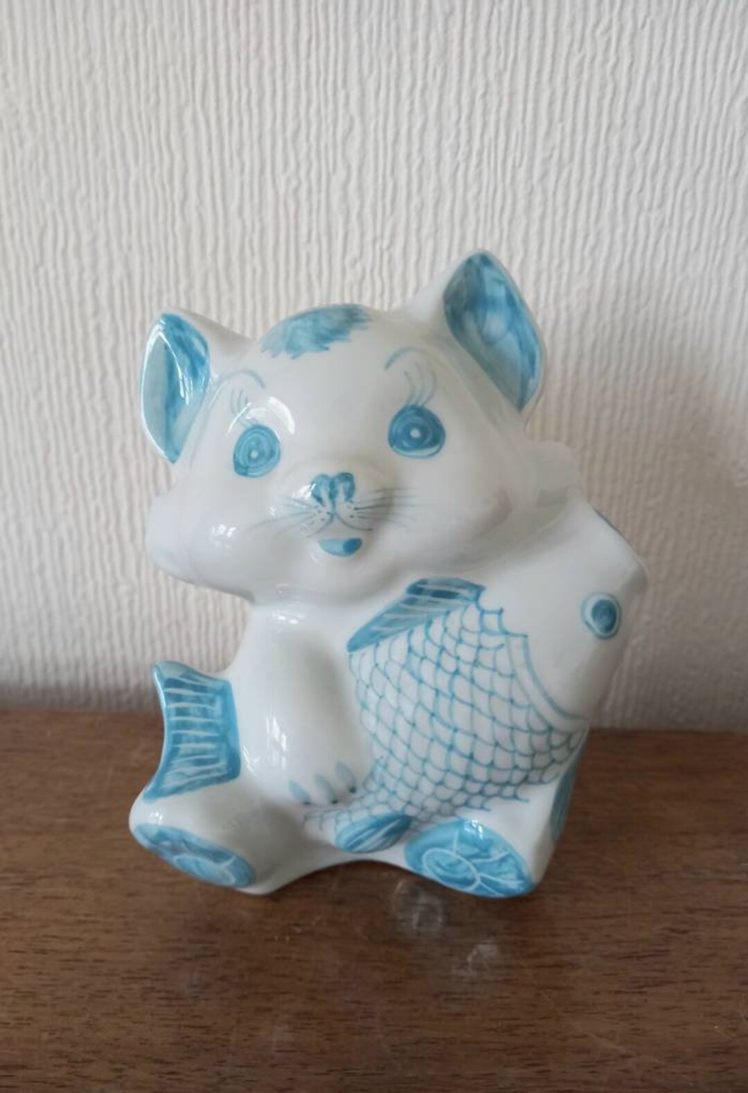 Cute Ceramic Cat. Vintage Cat Money Box. Cat With Fish Money Etsy