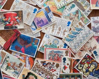 Christmas Postage Stamps. 40 Different Designs. Used Off Paper UK Christmas Themed Stamps. Festive Postage Stamps for Crafting.