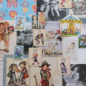 Éphémères en papier mignons pour enfants. 20 pièces éphémères pour enfants et bébés. Cartes postales anciennes. Carte de Pâques. Cadeau d'artisan. Éphémères vintage de l'enfance.