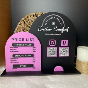 Acrylic Table Top Two Panel Display with QR Codes, Pricing & Business Card Holder | QR Code Scan Sign | Double Acrylic Display Sign