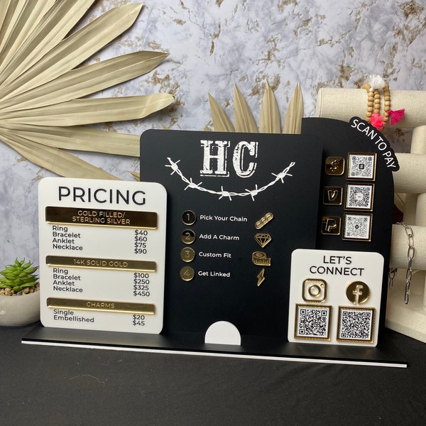 Large Multi-Panel Acrylic display Sign | QR Code Scan to Pay | Let's Connect | Price List Sign | Acrylic Sign with Business Logo