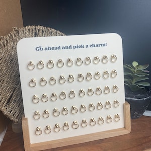 Acrylic Charm Jewelry Display | Permanent Jewelry Display for 30, 50, or 100 Charms & Connectors with wooden stand