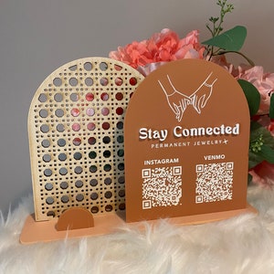 Acrylic Table Top Display W/ Rattan Wood Pattern QR Code Sign With ...