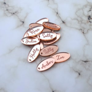 Acrylic and Wood Permanent Jewelry tags | Customized Mirrored Acrylic Charm | Small Personalized Charm Tags | Laser Engraved Tags & Charms