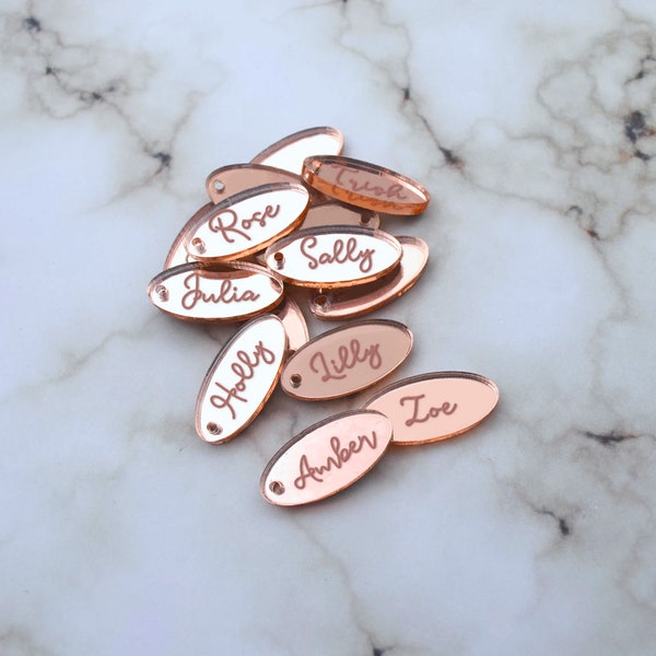 Acrylic and Wood Permanent Jewelry tags | Customized Mirrored Acrylic Charm | Small Personalized Charm Tags | Laser Engraved Tags & Charms