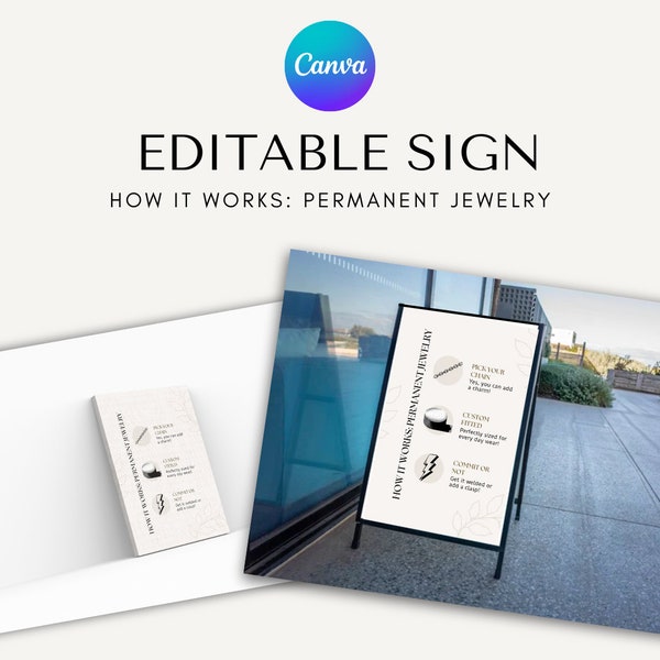 Permanent Jewelry How It Works Poster Design | Minimalist Banner Editable in Canva | Permanent Jewelry Business Retractable Signage