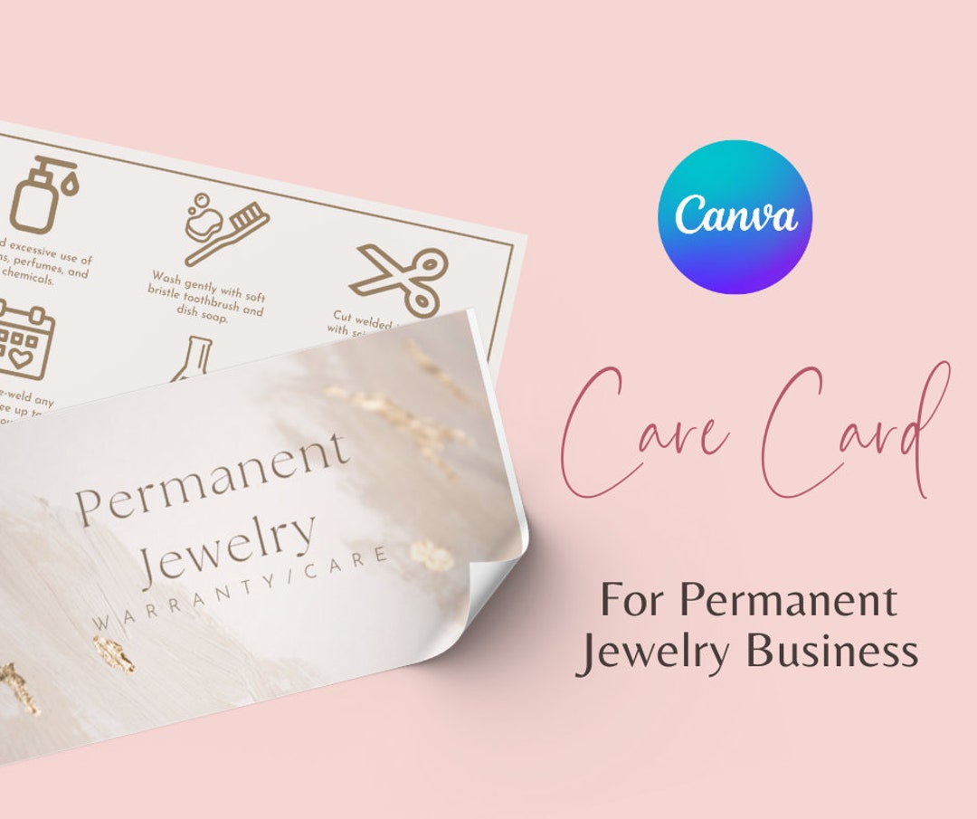 Permanent Jewelry Aftercare & Warranty Card Business Card Editable in