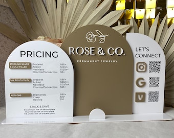 Acrylic Table Top Three Panel Display with 2-4 QR codes | QR Code Scan Sign | Triple Acrylic Display Sign with business card holder
