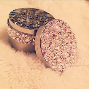 Swarovski Crystals & Pearls Herbal Grinder Bedazzled Grinder with AB Crystals Clear Crystals and Pearls