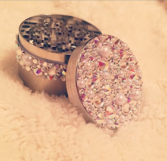 Swarovski Crystals & Pearls Herbal Grinder Bedazzled Grinder with AB Crystals Clear Crystals and Pearls