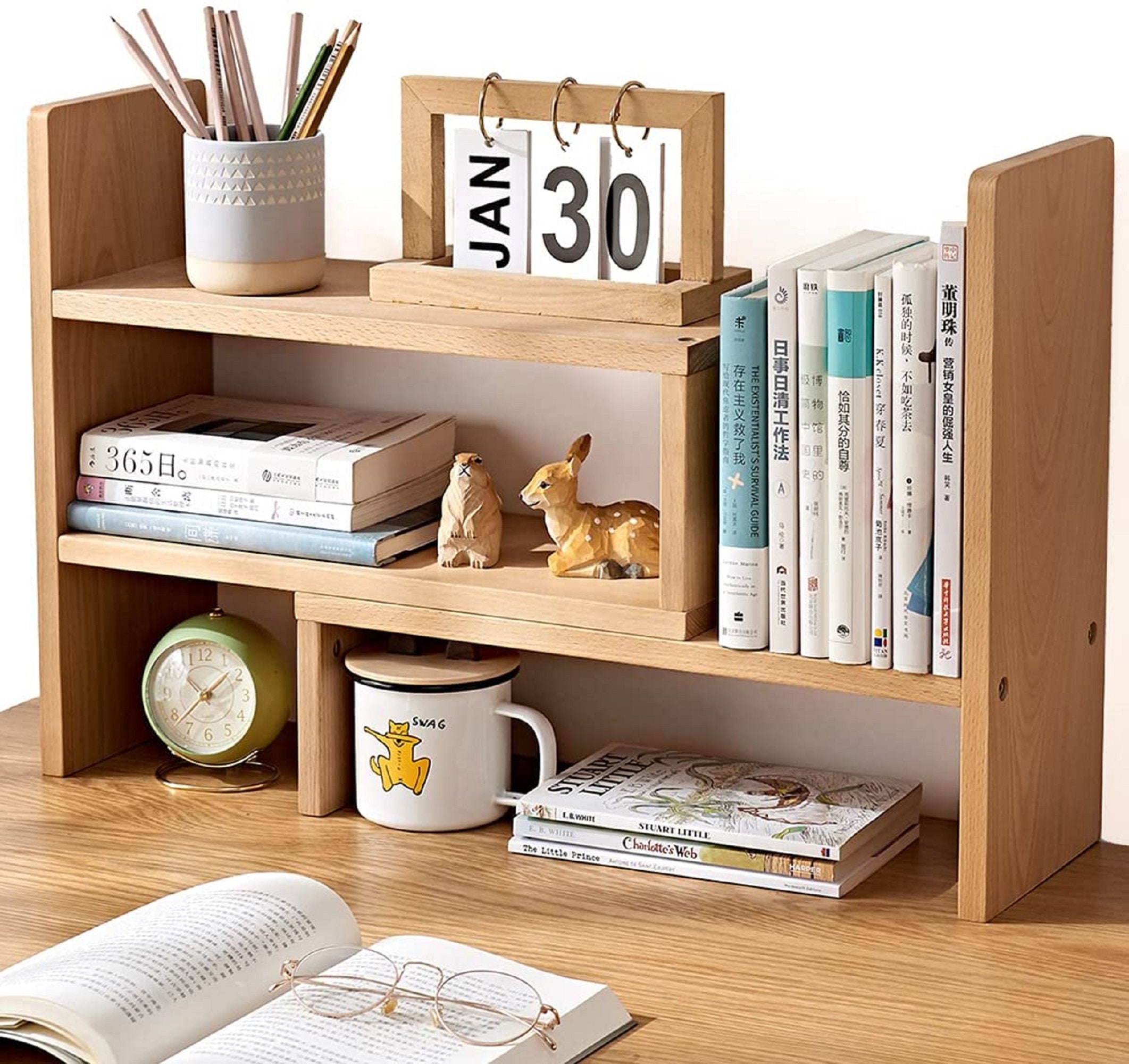 Wood Adjustable Desktop Bookshelf Office Desk Shelf Rack for Etsy