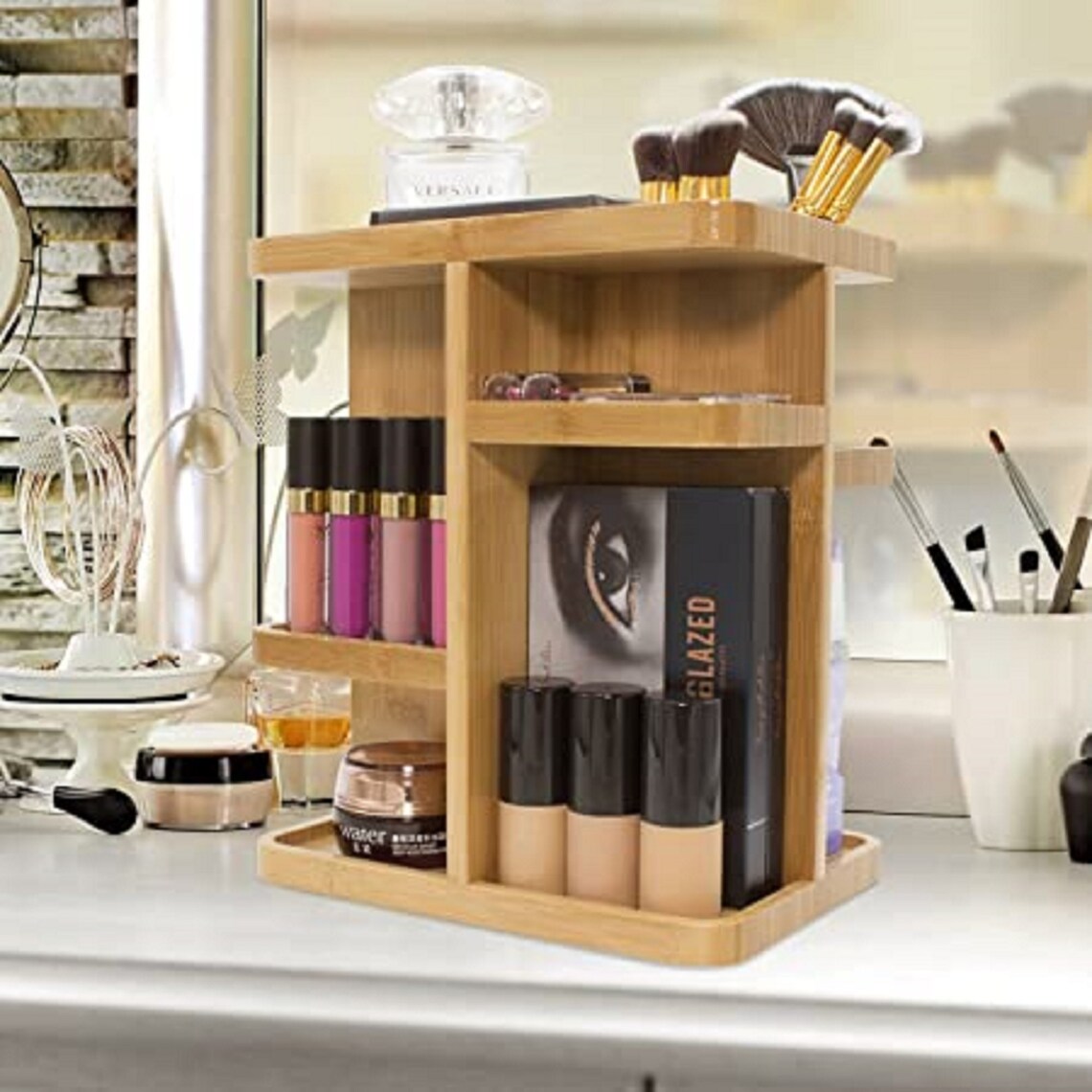 Bamboo Cosmetic Organizer Multifunction Storage Carousel for Etsy