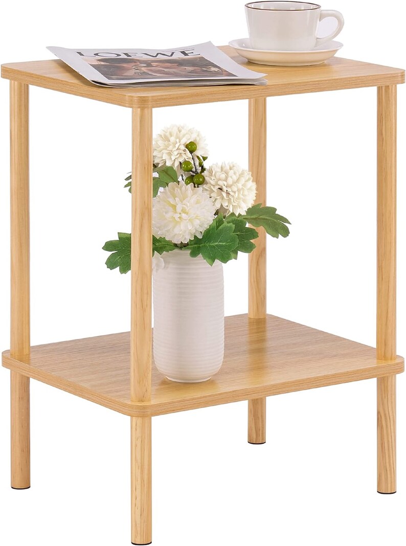 2 Tier End Table Boho Side Table With Storage Shelf Nightstand Etsy