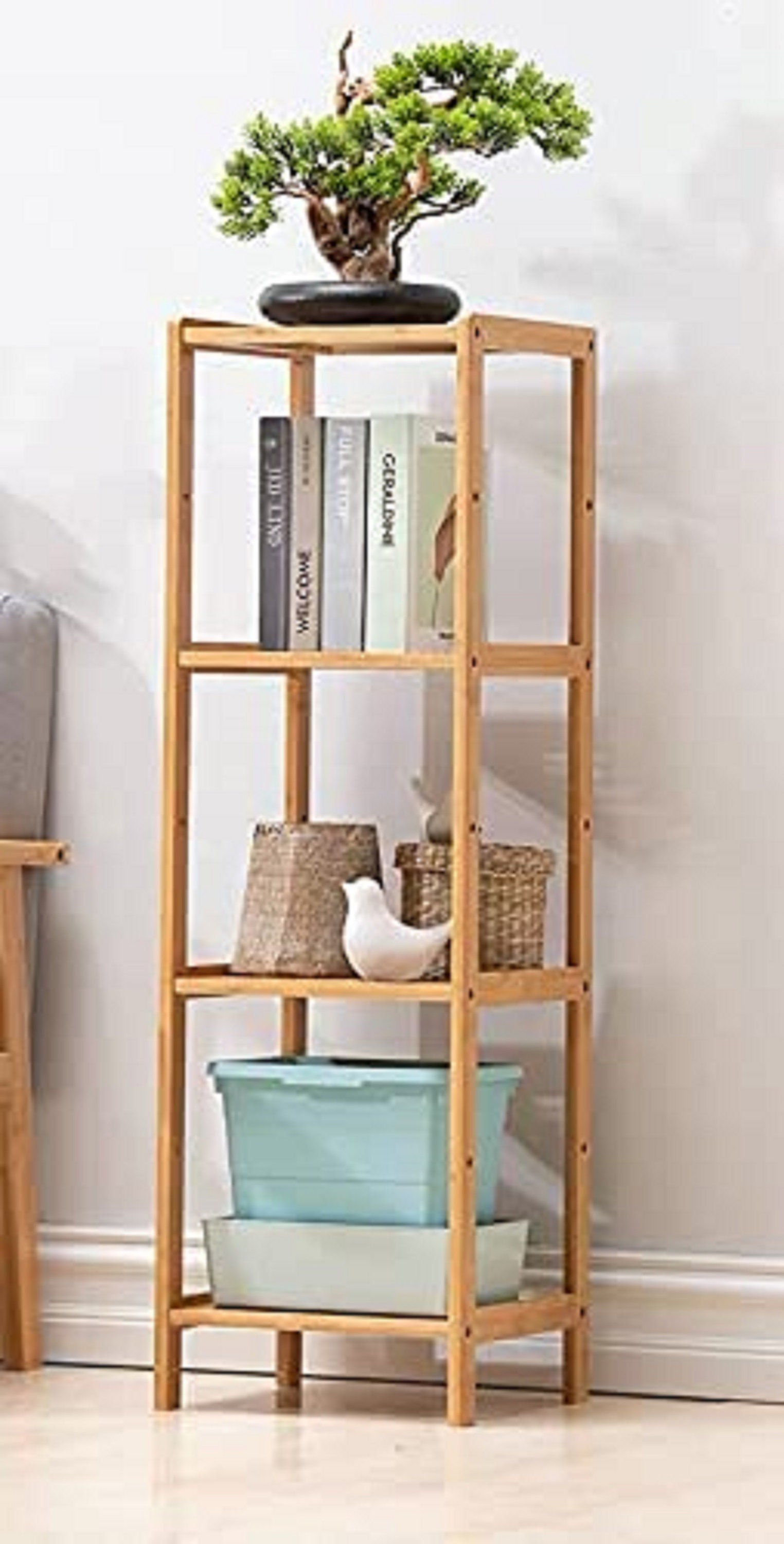 Bamboo Bathroom Shelf Tower Free Standing Rack Storage Etsy