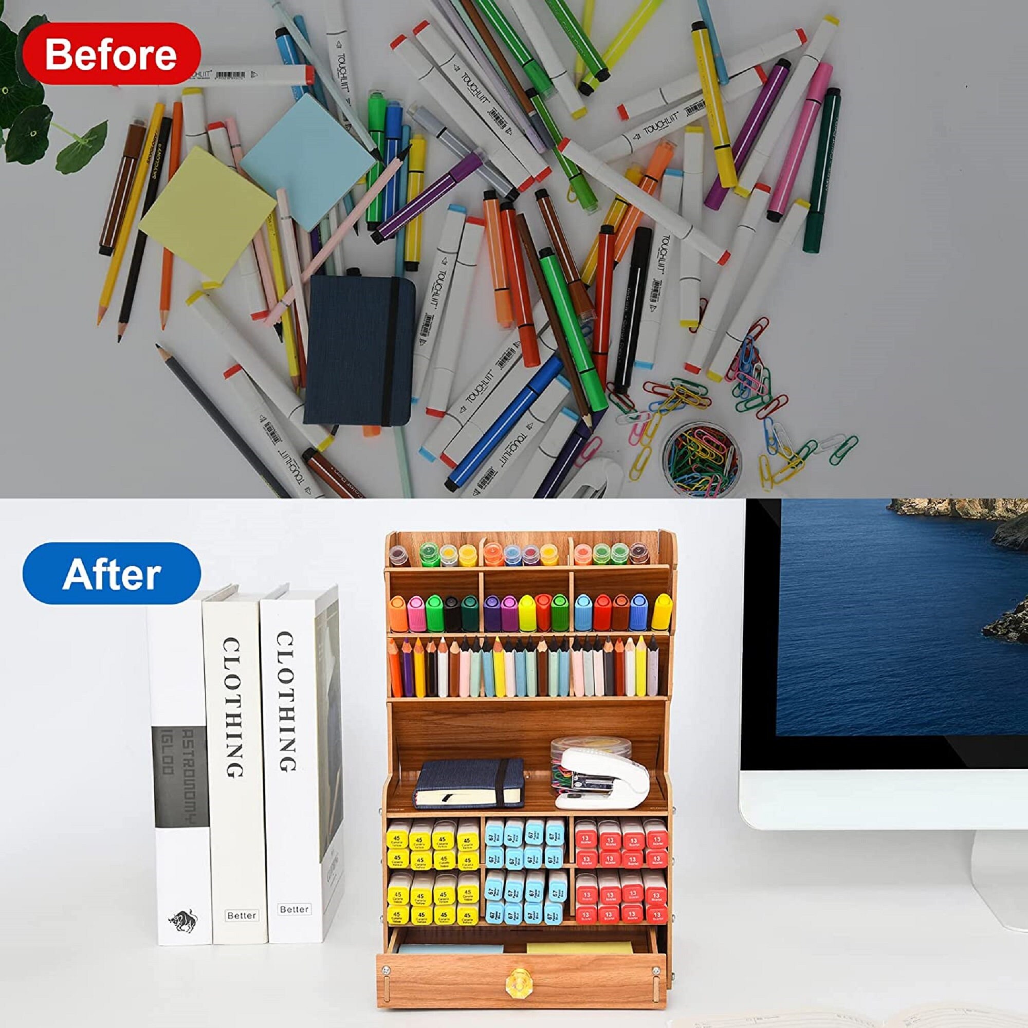 Wooden Pencil Holder Pen Organizer for Desk With 15 Etsy