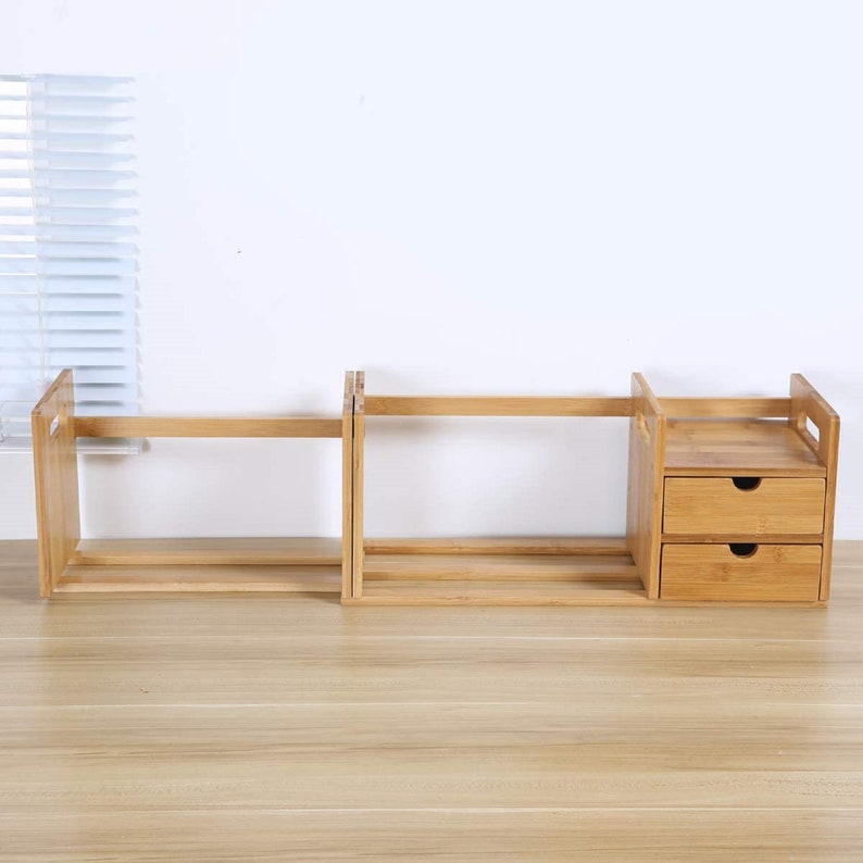 Bamboo Desk Bookshelf Expandable Desktop Organizer Adjustable - Etsy