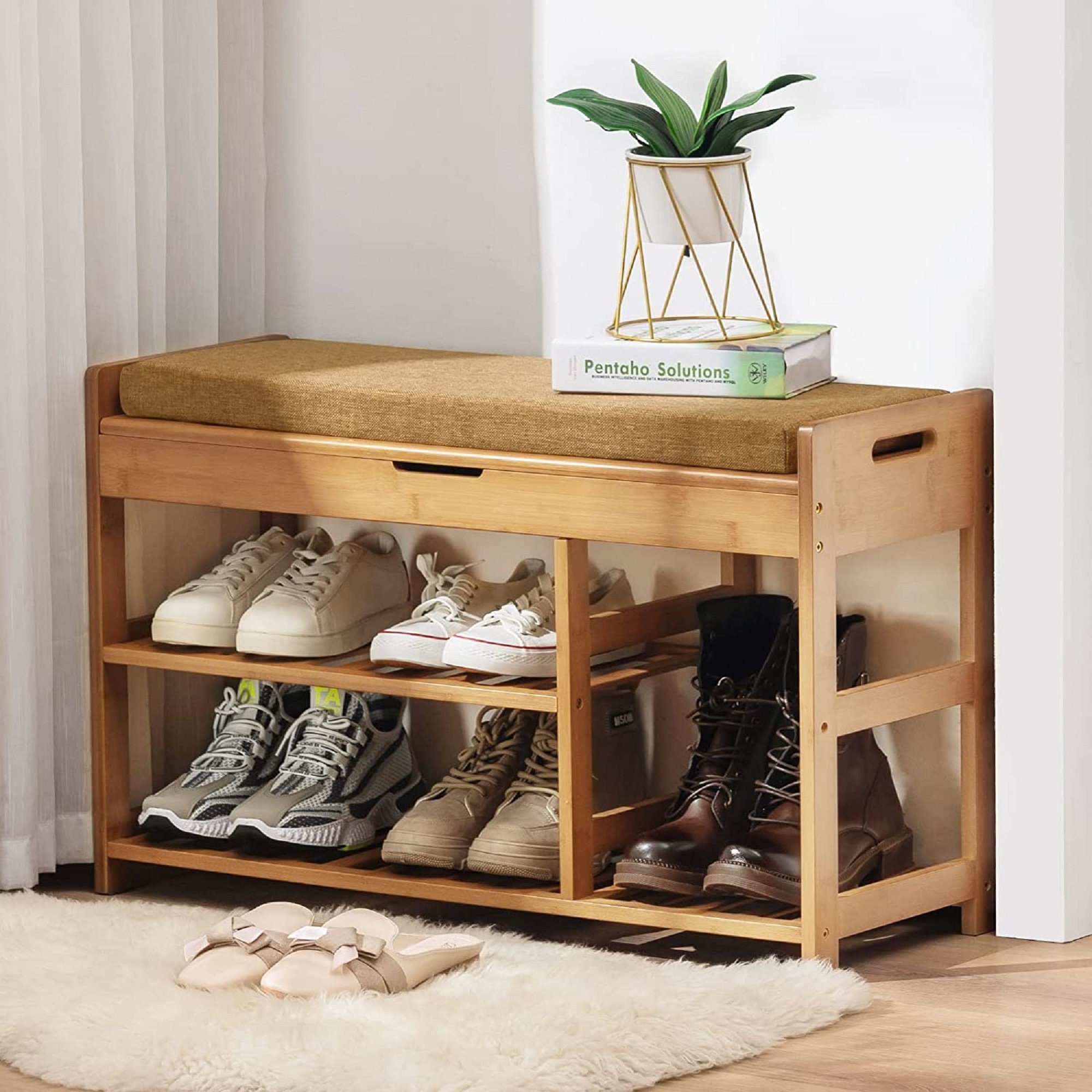 Bamboo Shoe Storage Bench With Lift Top Storage Box Shoe Etsy