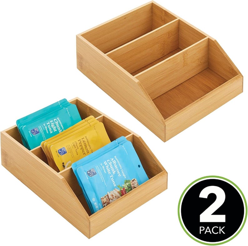 Bamboo Wood Storage Box 3 Tier Counter Etsy